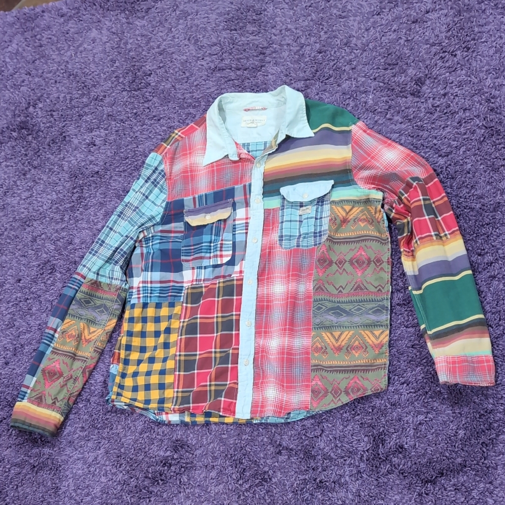 VTG Ralph Lauren Denim & Supply Patchwork Aztec Western Sportsman Plaid Button
